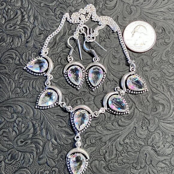 Topaz Crescent Moon Fairycore Witchy Earring and Necklace Jewelry Set - Picture 4 of 4